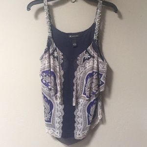 INC blouse with gemstone strap detail